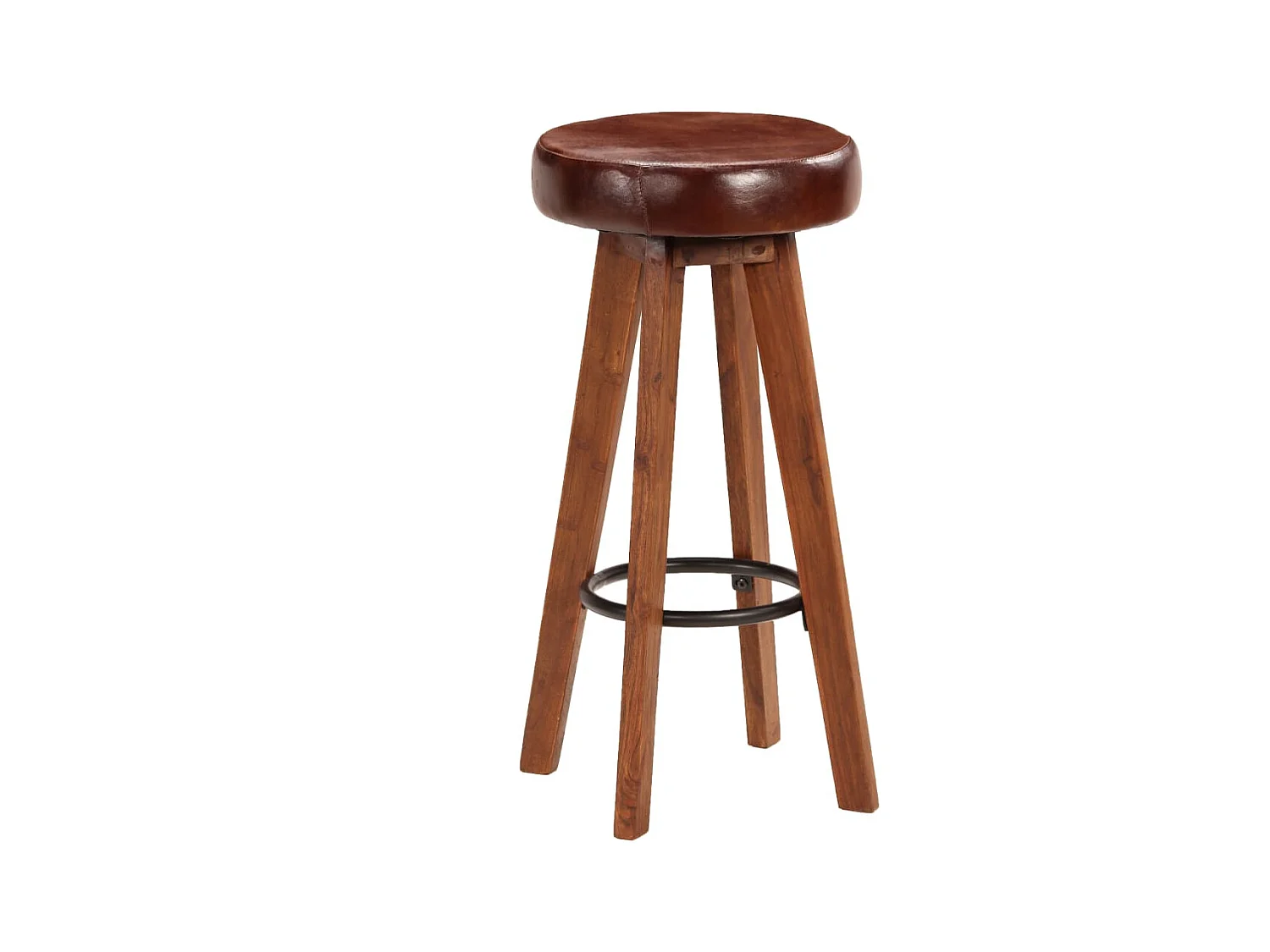 Tabourets de bar lot de 2 cuir véritable et bois d'acacia solide SEF63319