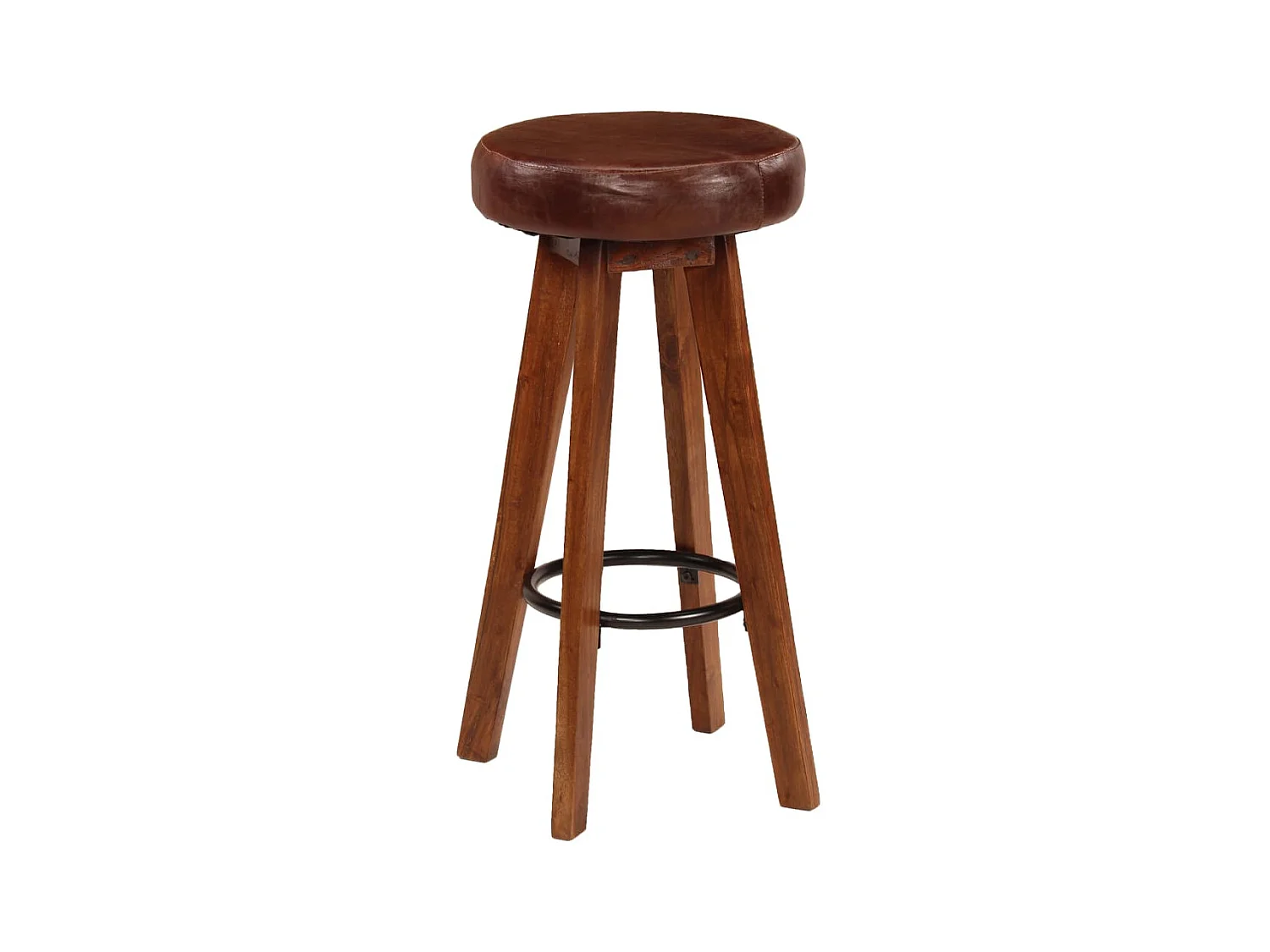 Tabourets de bar lot de 2 cuir véritable et bois d'acacia solide SEF63319
