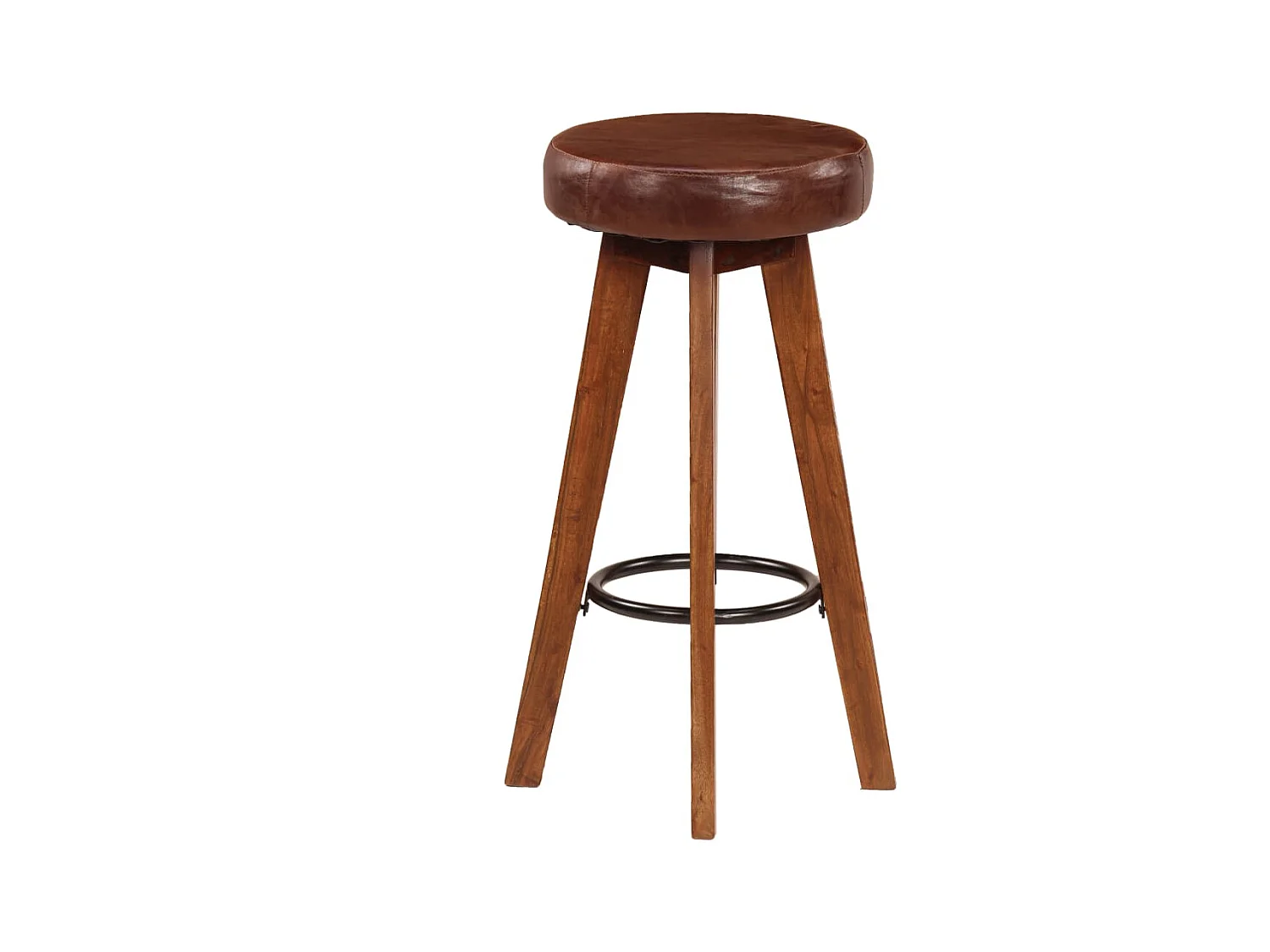 Tabourets de bar lot de 2 cuir véritable et bois d'acacia solide SEF63319