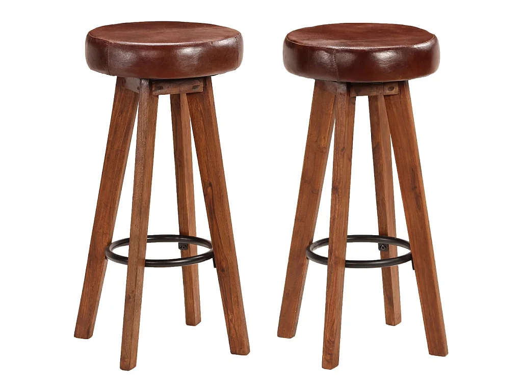 Cadeiras bar 2 pcs madeira maciça de acácia + couro genuíno PT770014