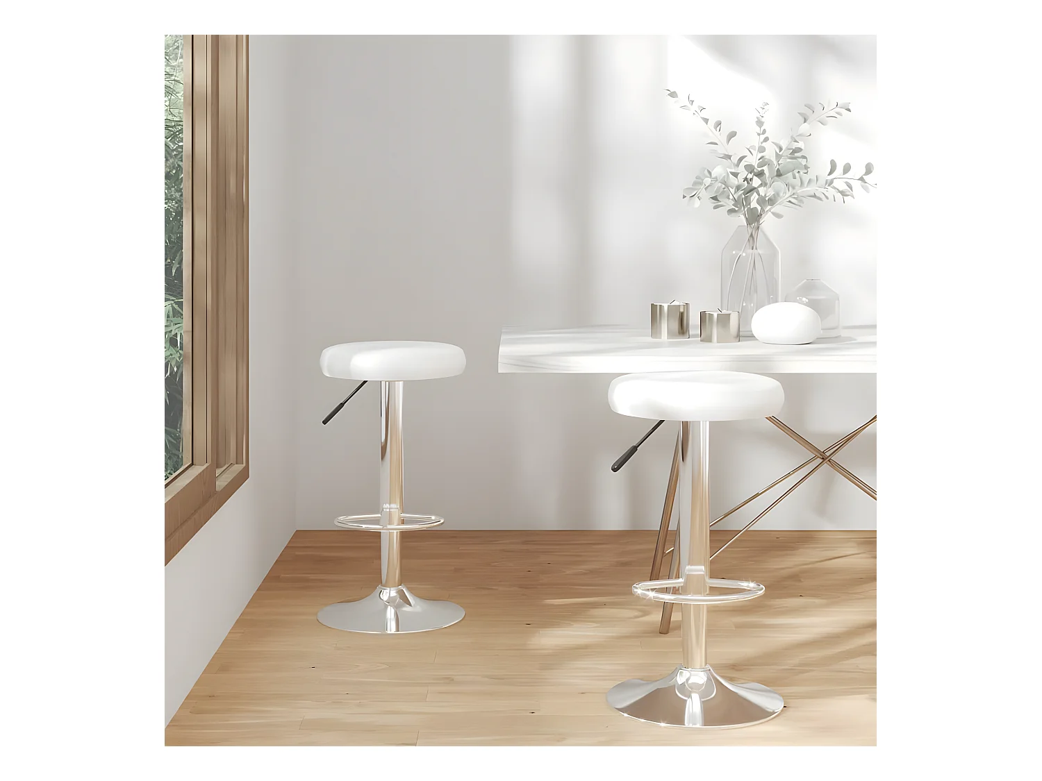 lot de 2 Tabourets de bar Blanc Similicuir PSA2873