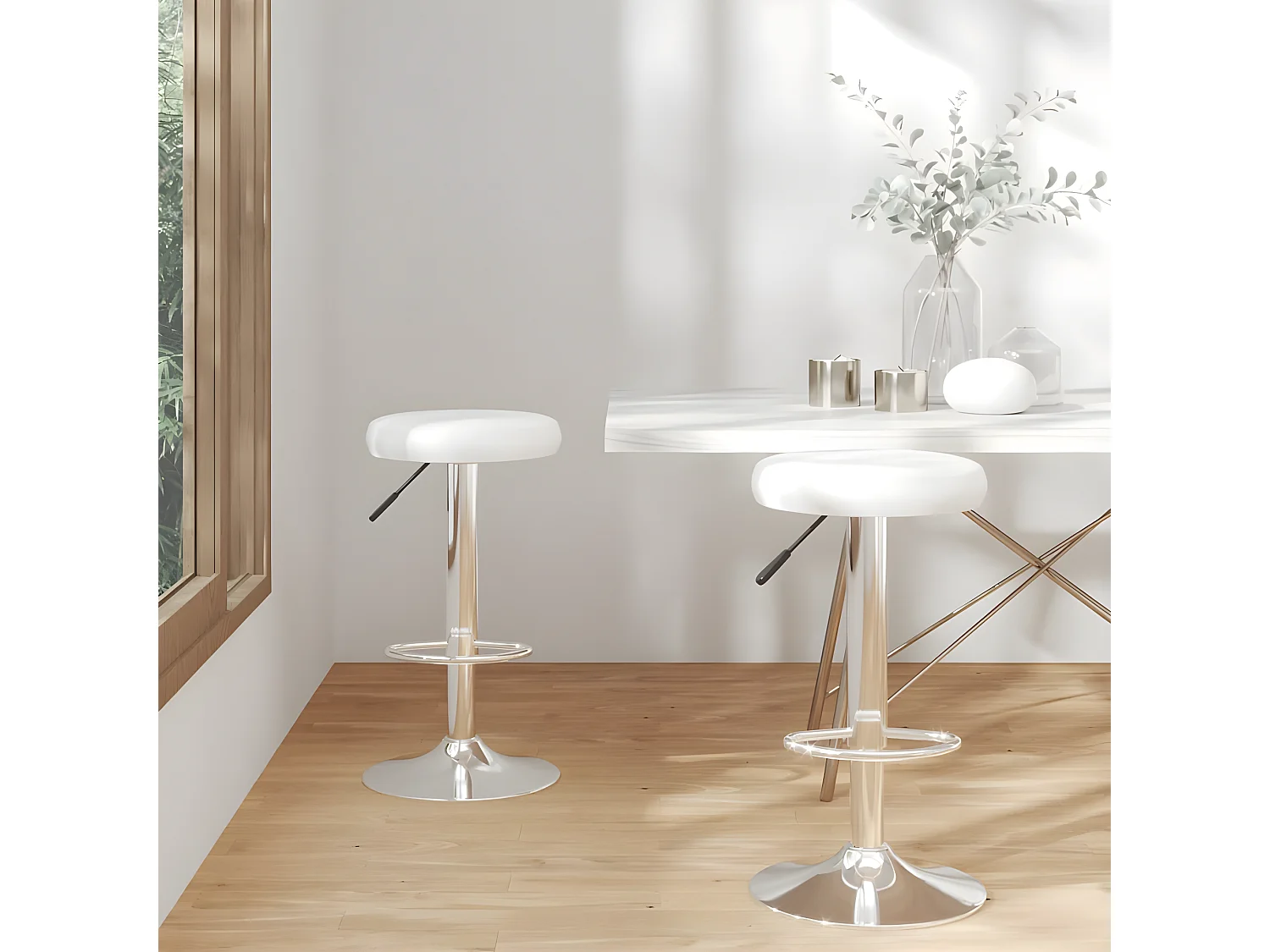 lot de 2 Tabourets de bar Blanc Similicuir PSA2873