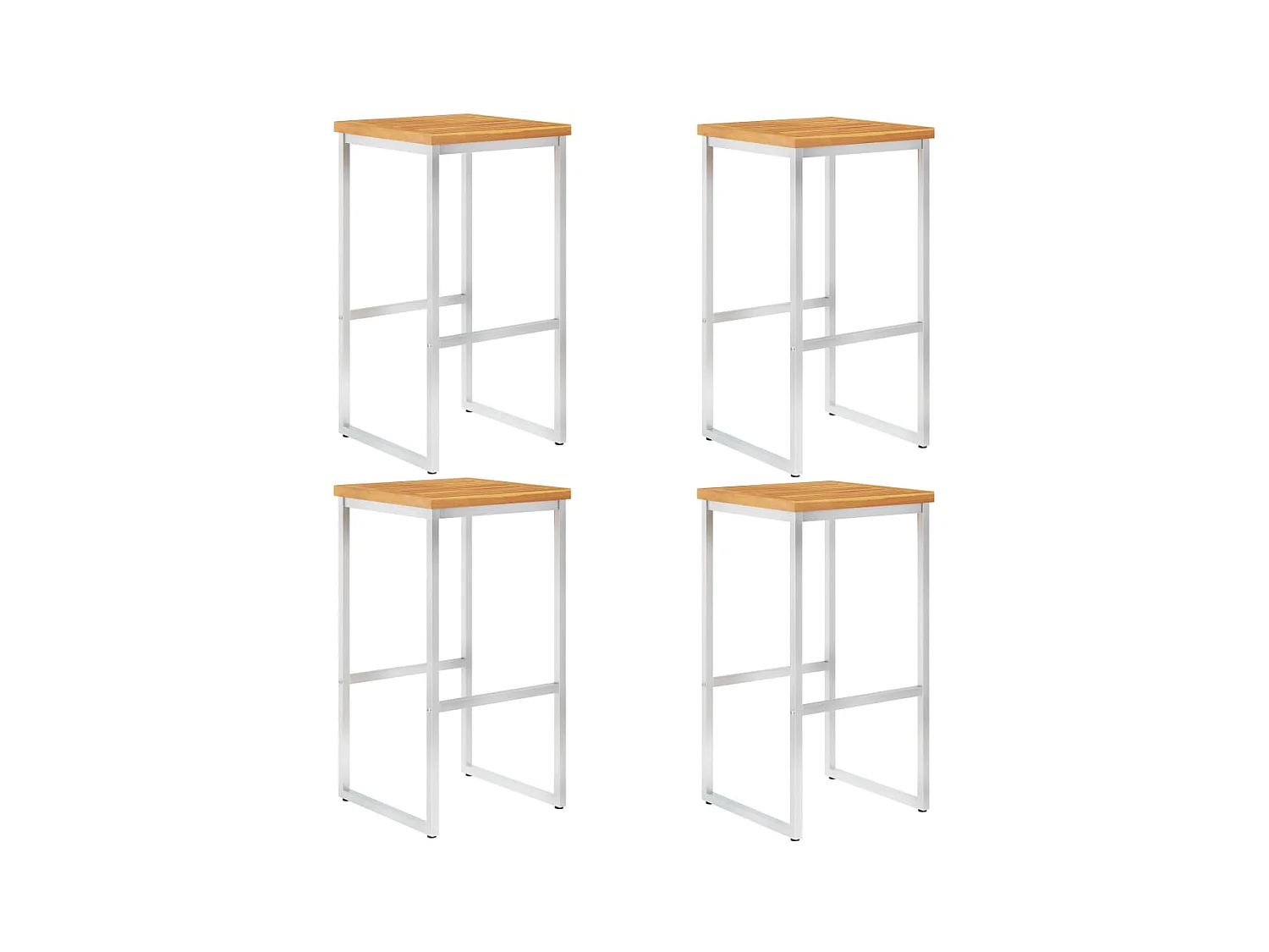 Tabourets de bar lot de 4 bois d'acacia solide/acier inoxydable SEF71198