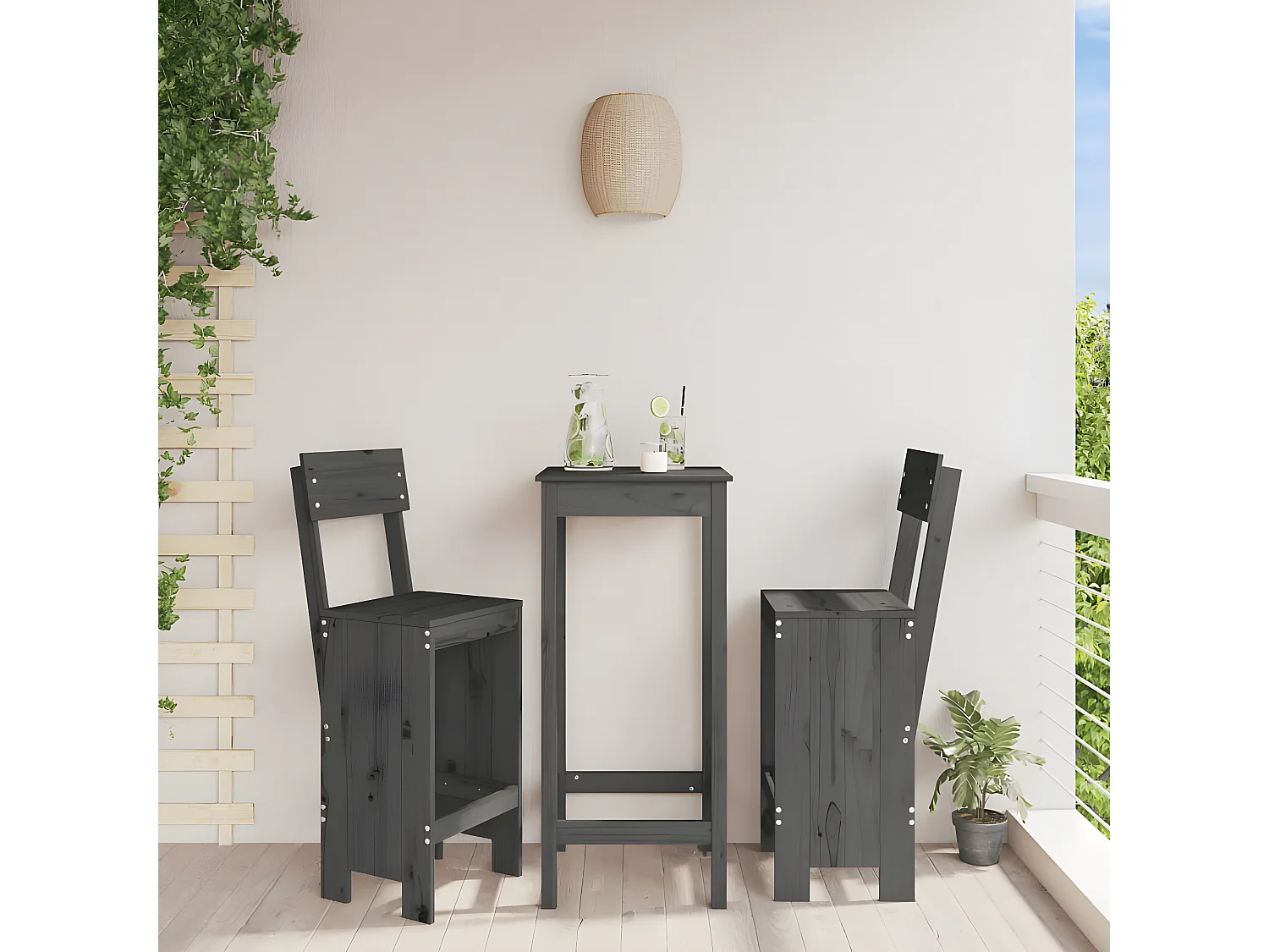 lot de 2 Tabourets de bar gris 40x48,5x115,5 cm bois massif de pin PSA7093