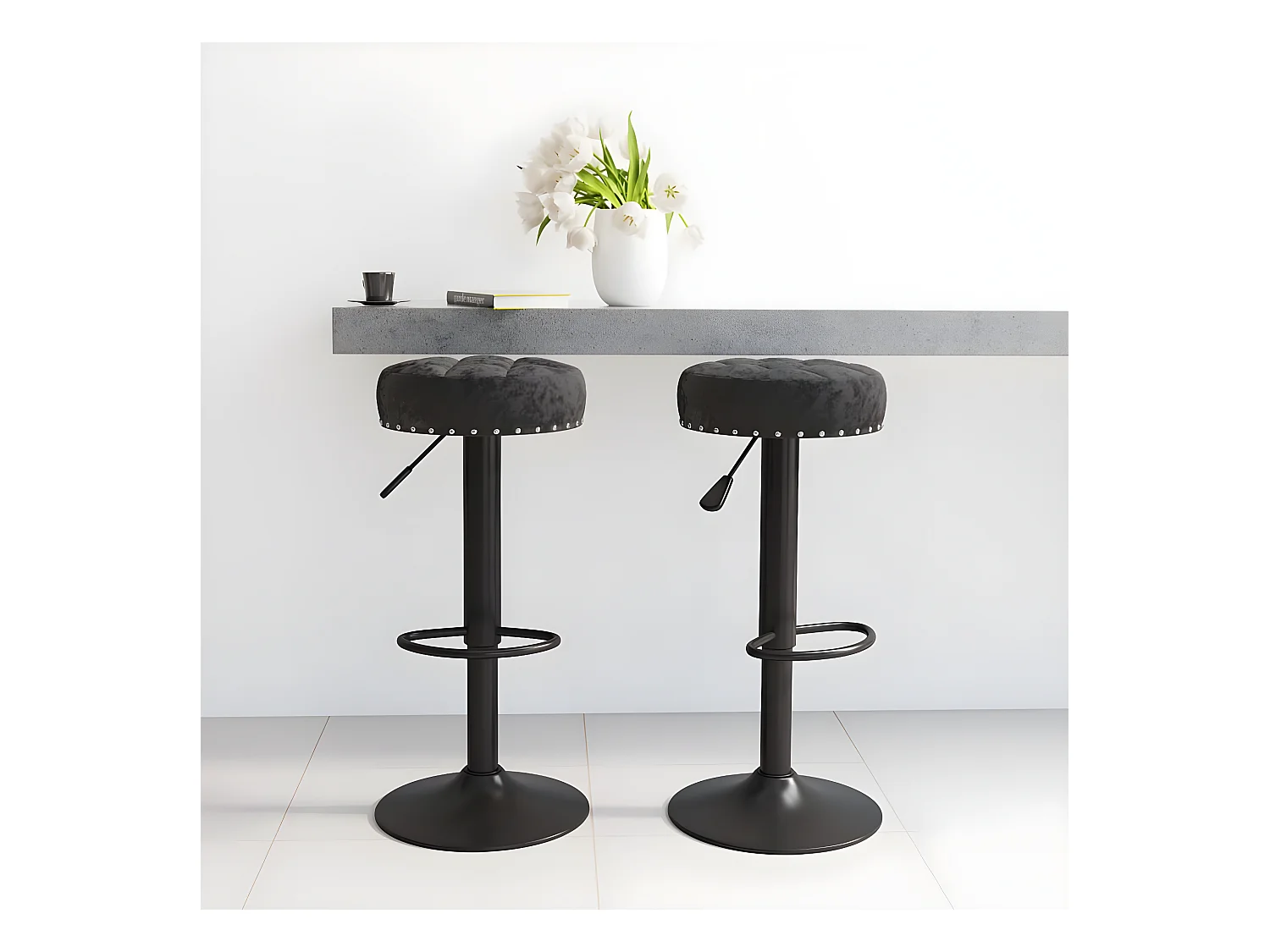 lot de 2 Tabourets de bar Noir Velours SSA1975
