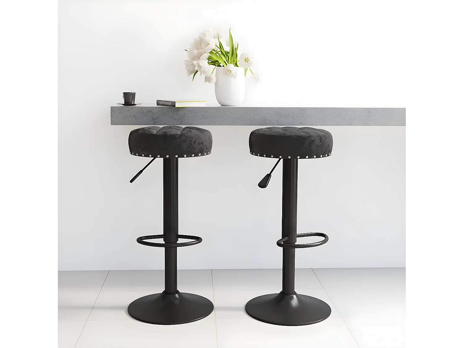lot de 2 Tabourets de bar Noir Velours SSA1975
