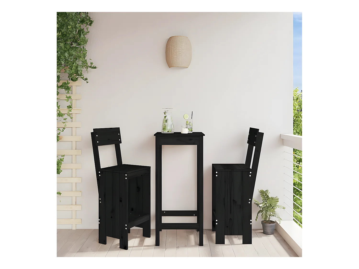 lot de 2 Tabourets de bar noir 40x48,5x115,5 cm bois massif de pin SSA4267
