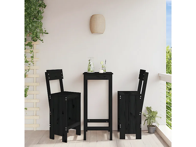 lot de 2 Tabourets de bar noir 40x48,5x115,5 cm bois massif de pin SSA4267