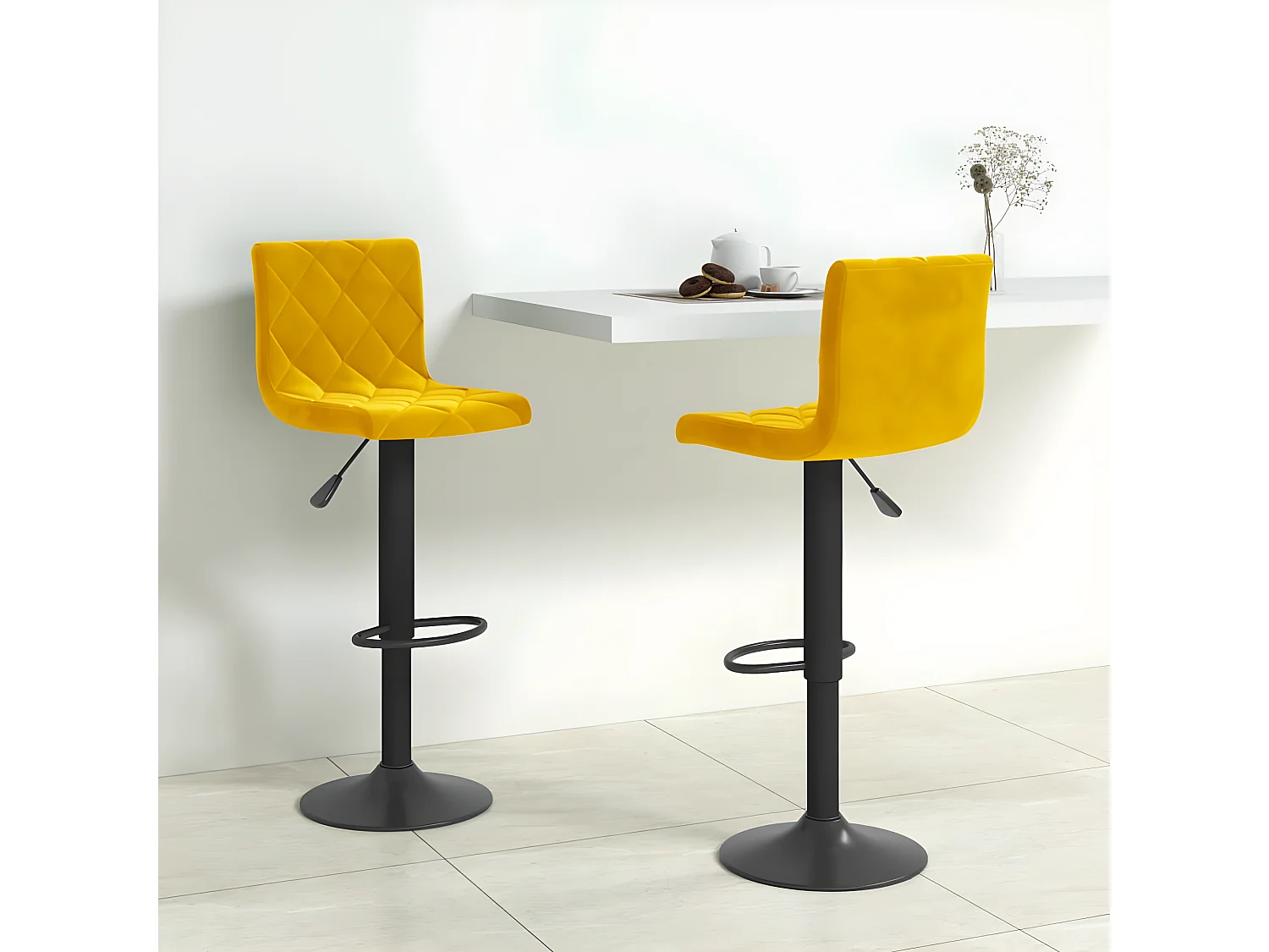 2 pcs Tabourets de bar Jaune moutarde Velours -ASAF77466
