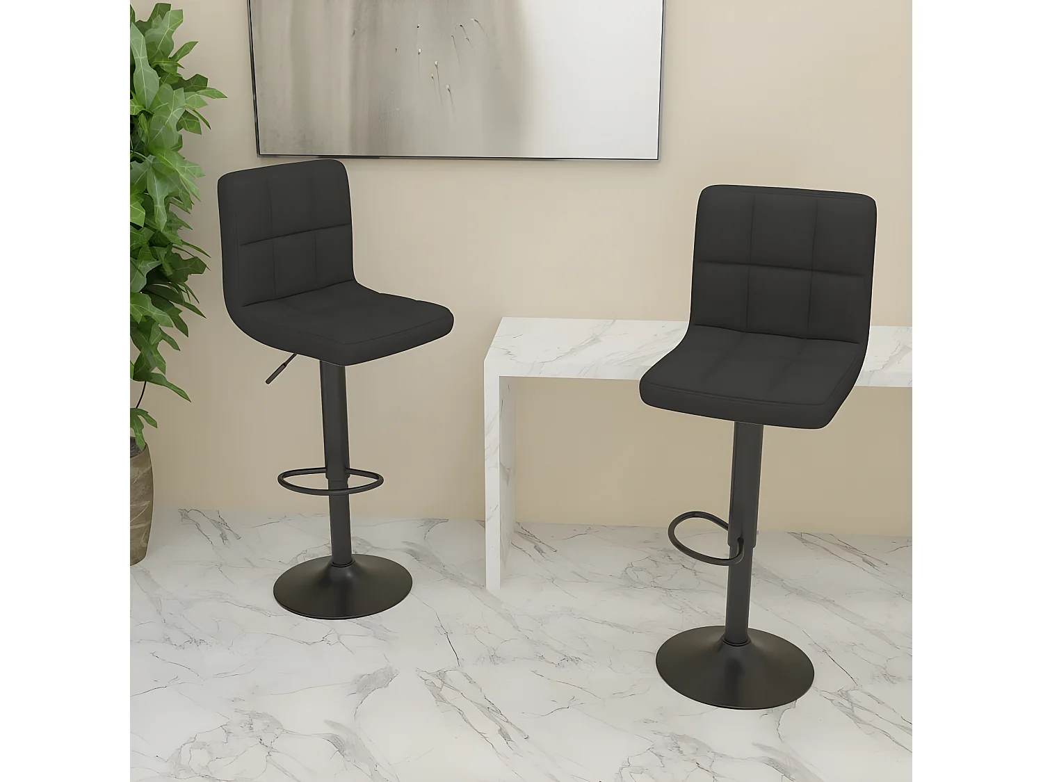 lot de 2 Tabourets de bar noir tissu SSA1368