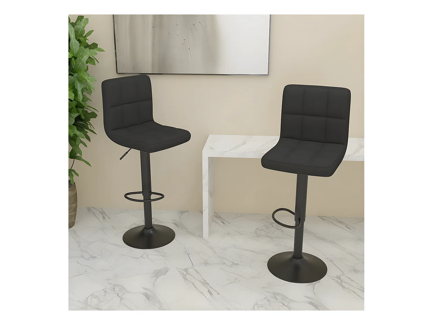 lot de 2 Tabourets de bar noir tissu SSA1368