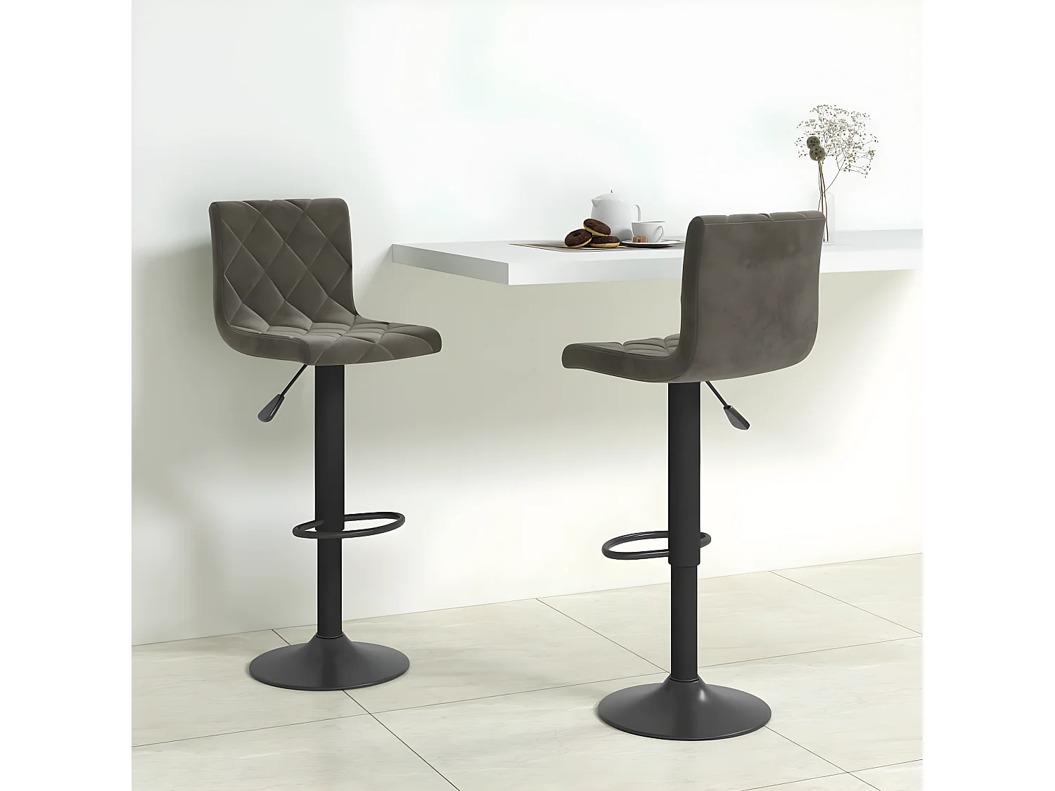 lot de 2 Tabourets de bar Gris foncé Velours SSA6957