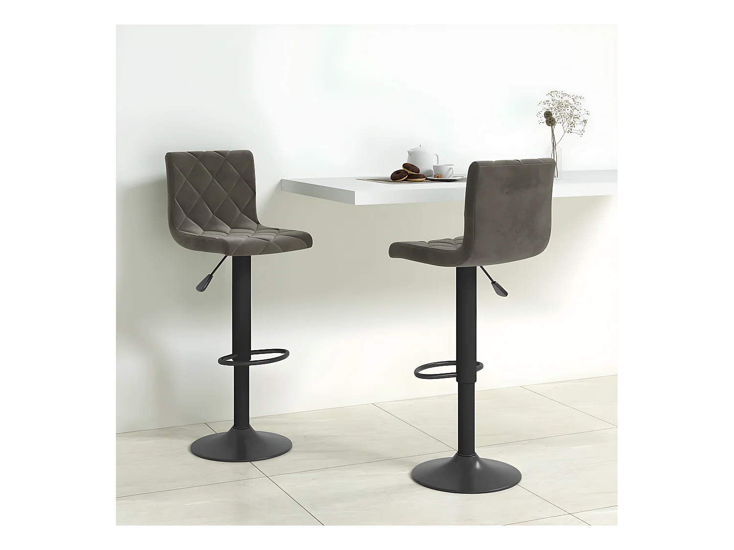 lot de 2 Tabourets de bar Gris foncé Velours SSA6957