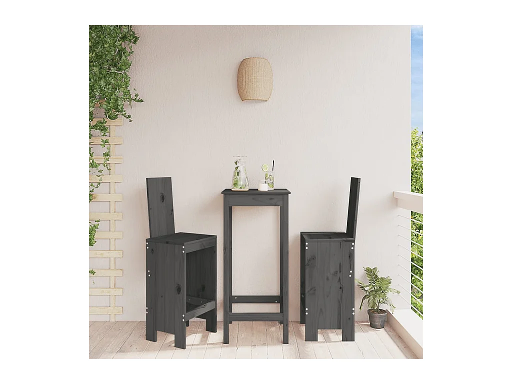 lot de 2 Tabourets de bar gris 40x42x120 cm bois massif de pin PSA1662