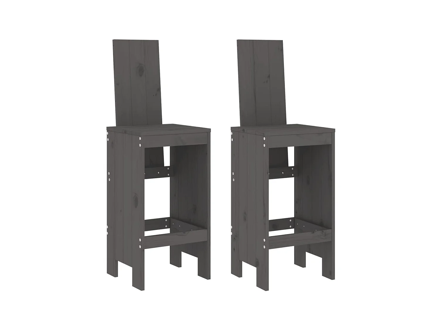 lot de 2 Tabourets de bar gris 40x42x120 cm bois massif de pin PSA1662