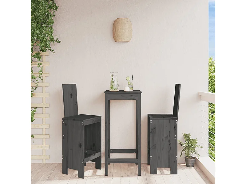 lot de 2 Tabourets de bar gris 40x42x120 cm bois massif de pin PSA1662