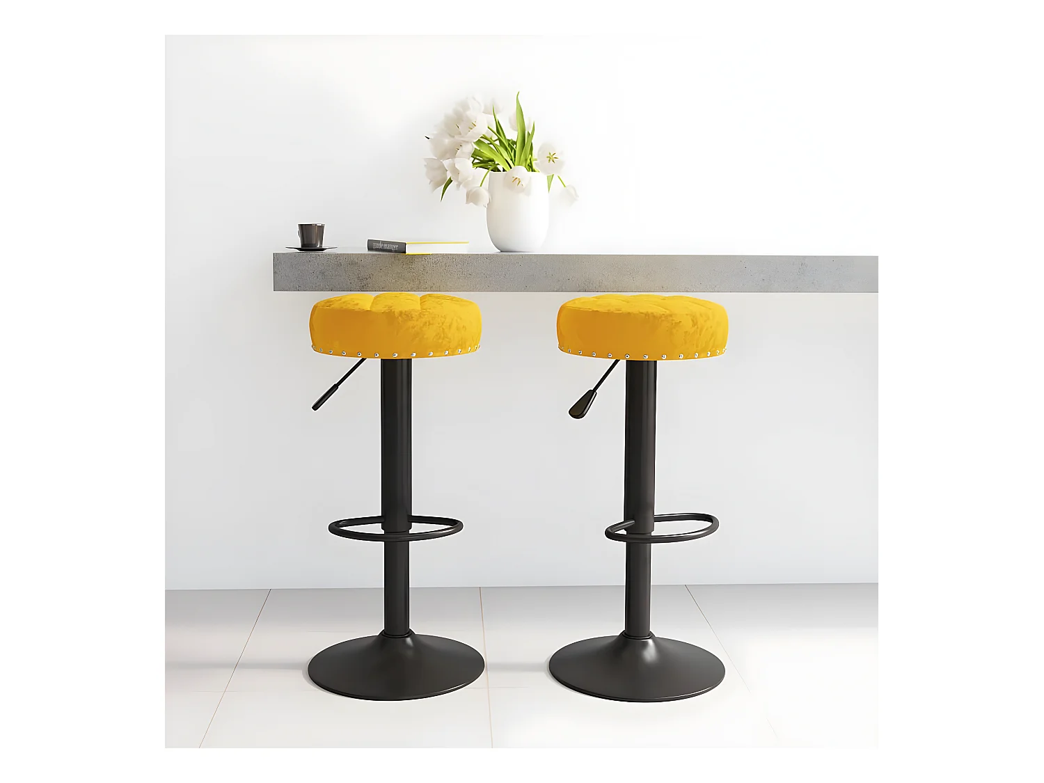 lot de 2 Tabourets de bar Jaune moutarde Velours SSA9248