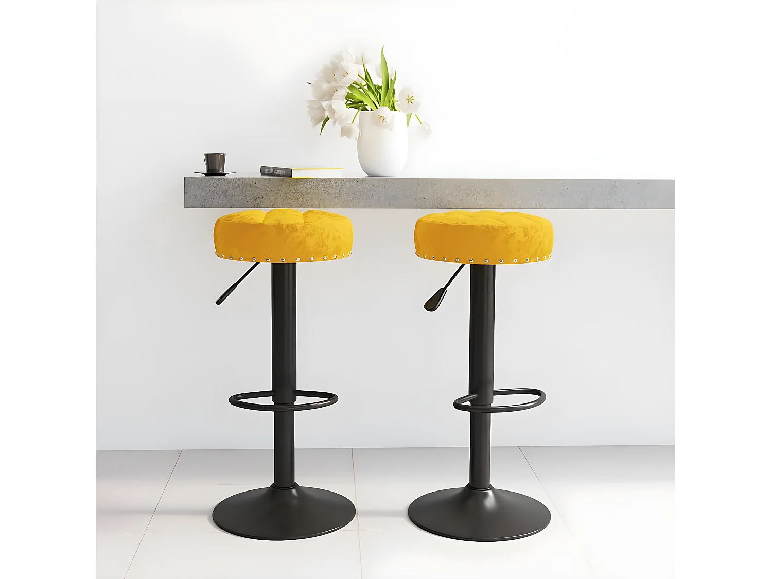 lot de 2 Tabourets de bar Jaune moutarde Velours SSA9248