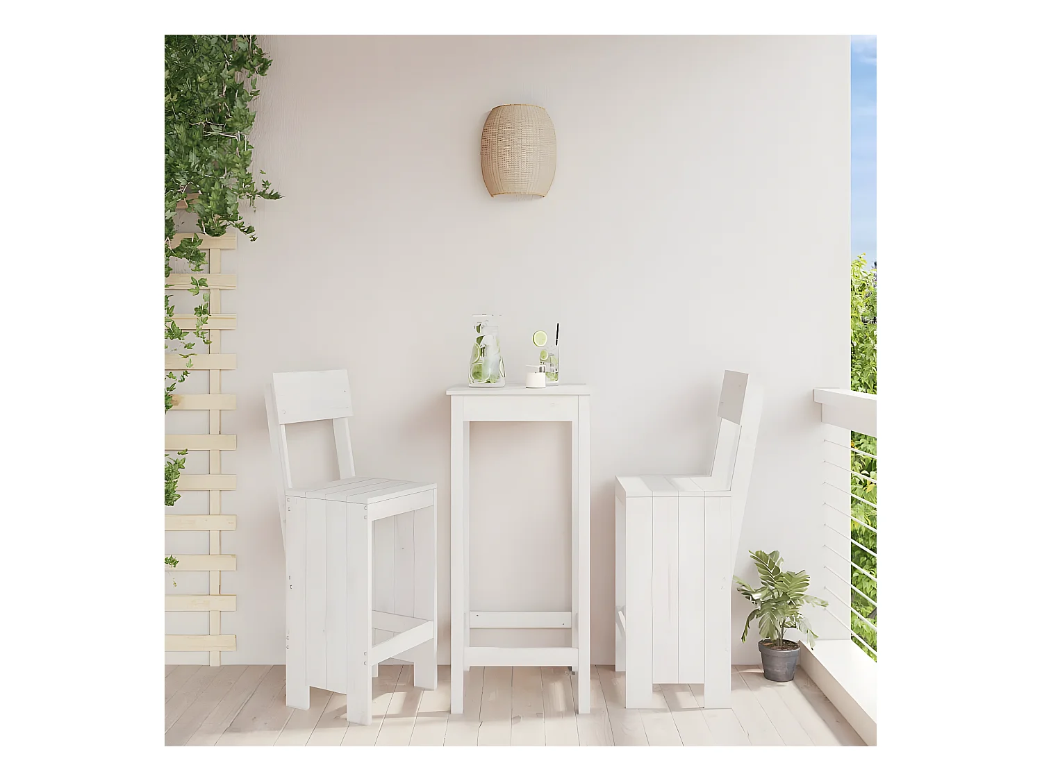 lot de 2 Tabourets de bar blanc 40x48,5x115,5cm bois massif de pin PSA2007
