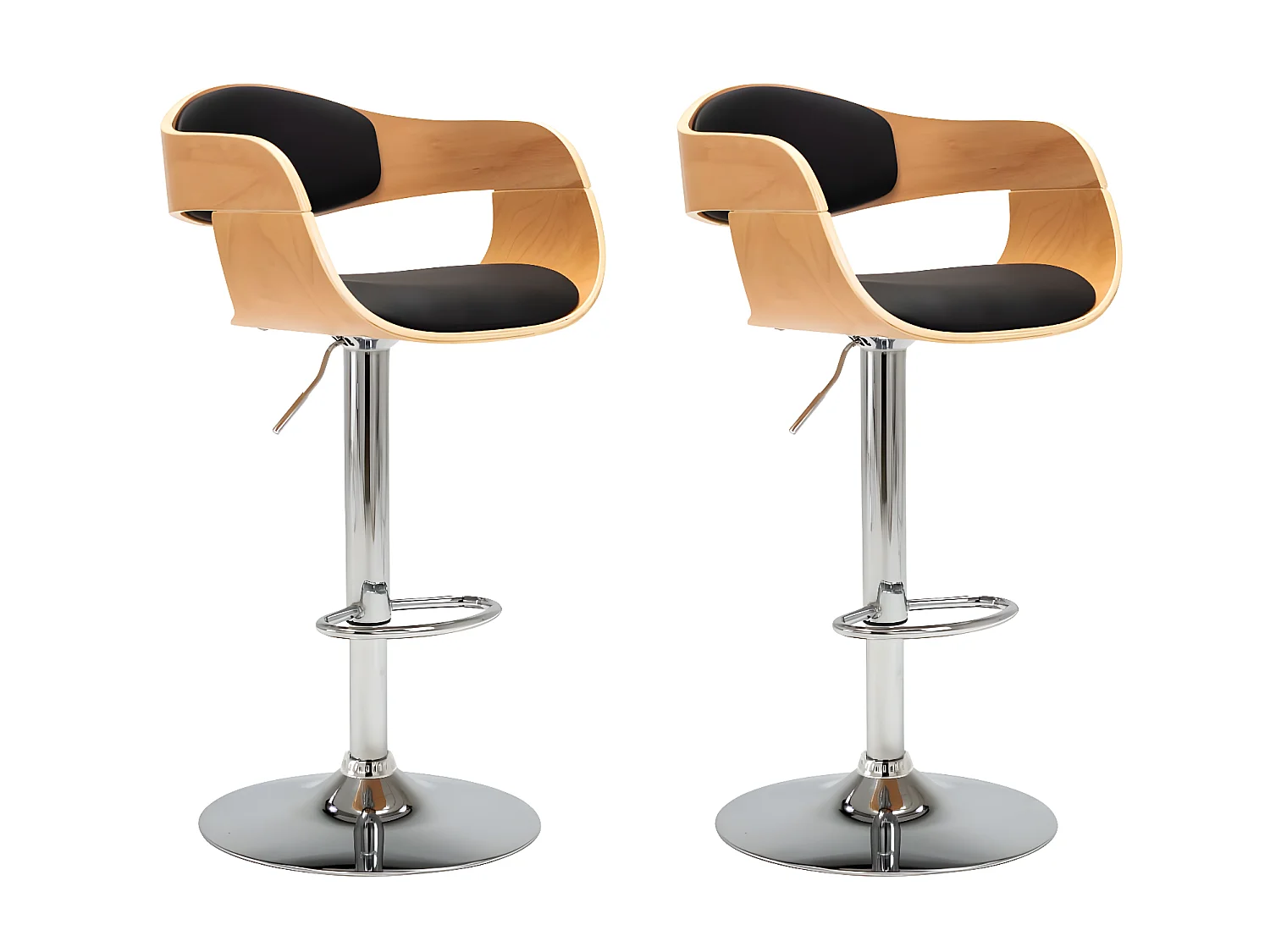 Tabourets de bar lot de 2 noir bois courbé et similicuir SEF47024