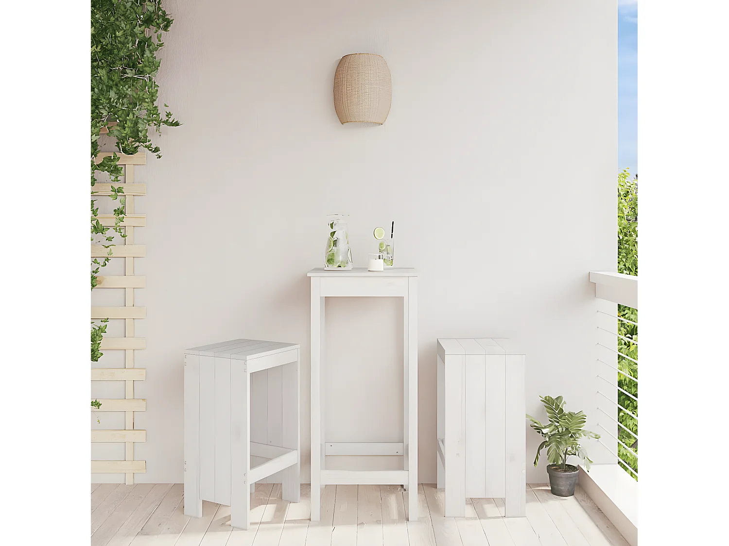 lot de 2 Tabourets de bar blanc 40x36x75 cm bois massif de pin PSA6989