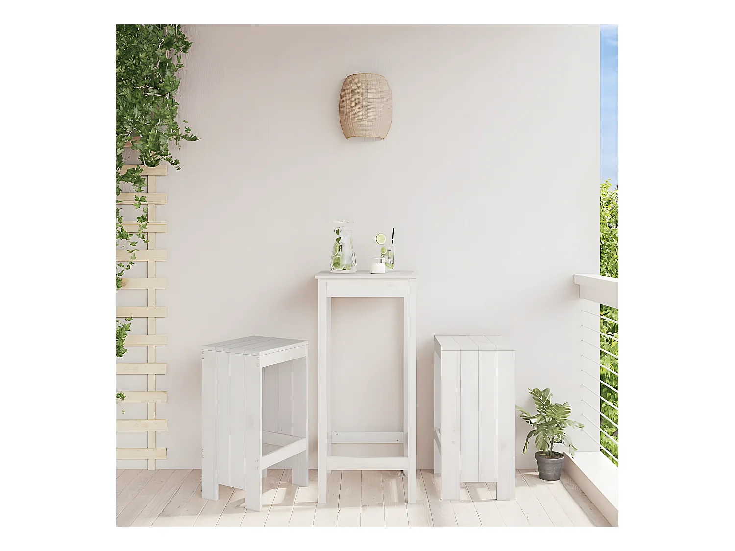 lot de 2 Tabourets de bar blanc 40x36x75 cm bois massif de pin PSA6989