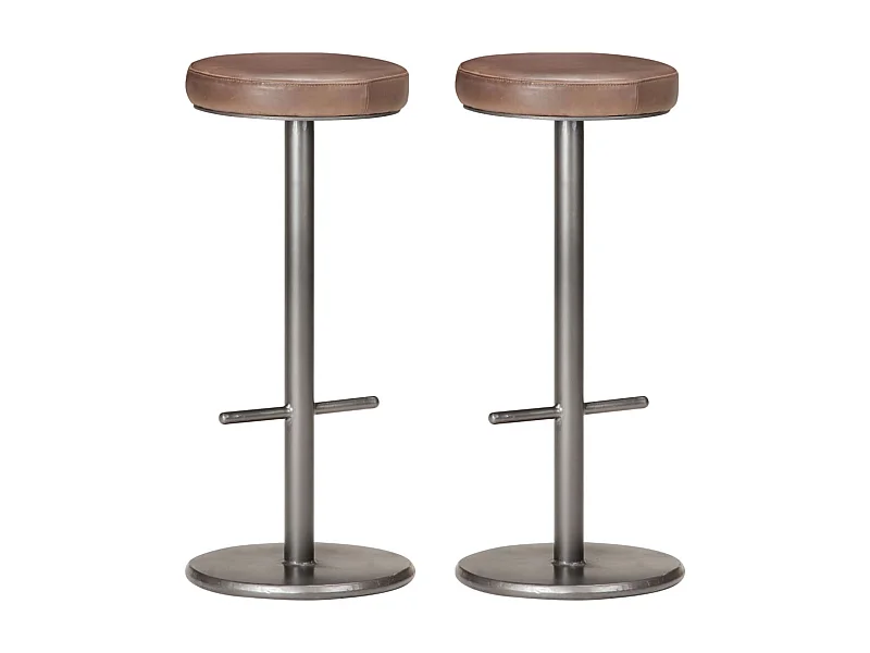 Juego de 2 Taburetes de cocina cuero auténtico marrón envejecido ES82867