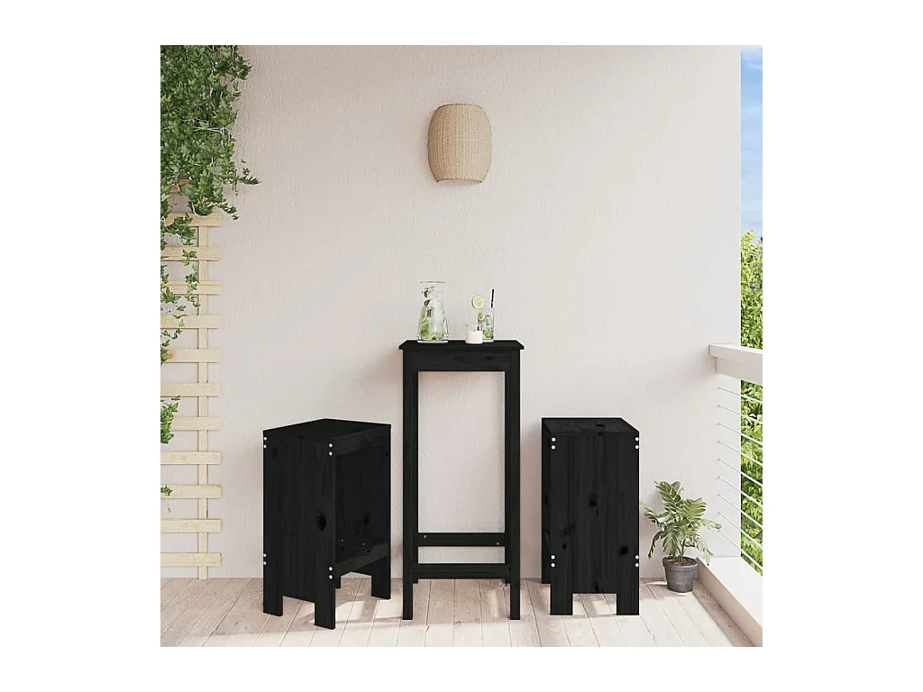 lot de 2 Tabourets de bar noir 40x36x75 cm bois massif de pin SSA4166