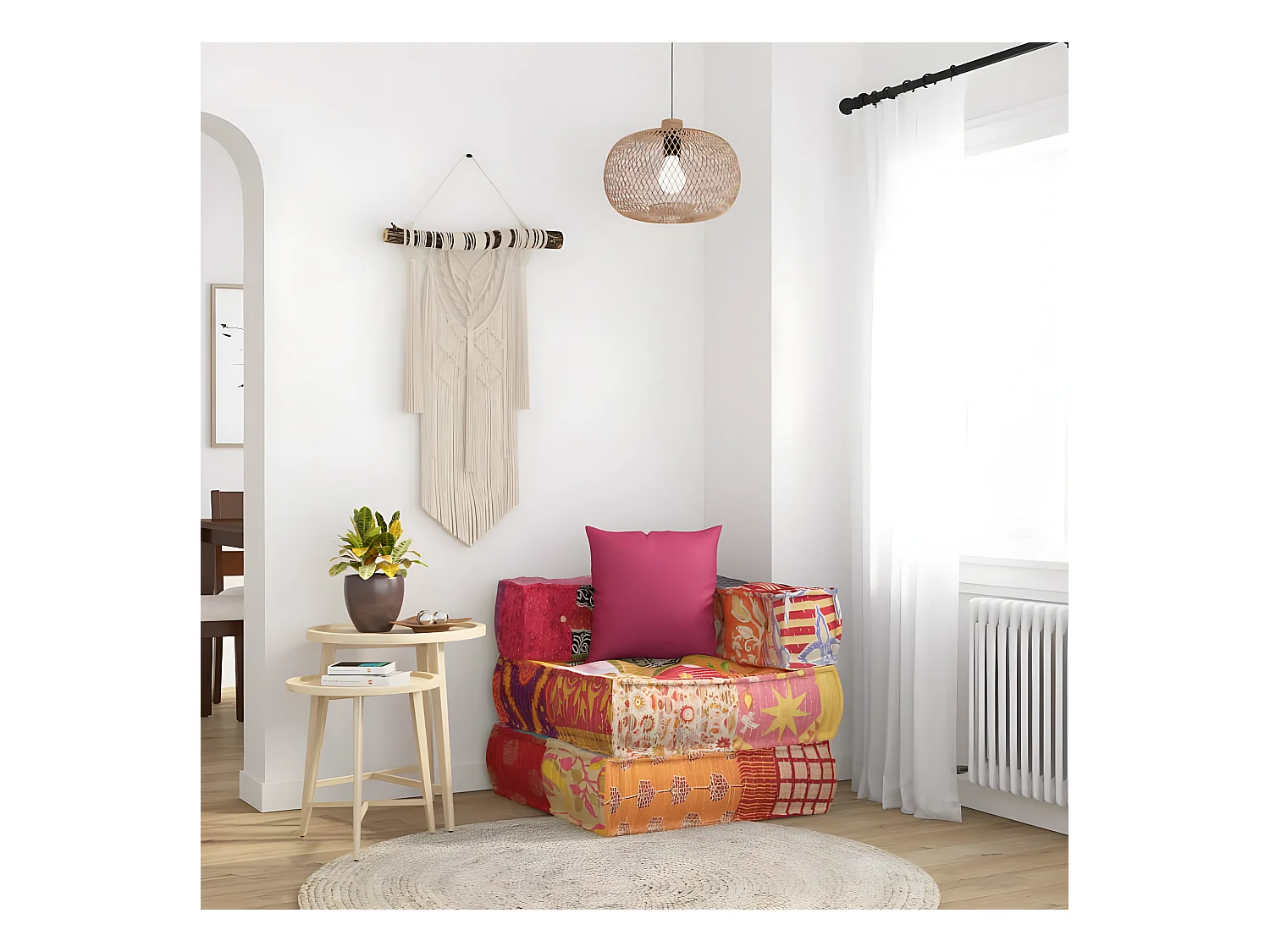 Poef modulair met kussen patchwork stof NL158695