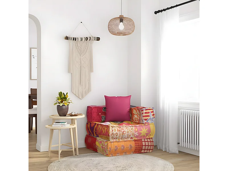 Pouf modulaireuf avec oreiller Patchwork Tissu BE64231