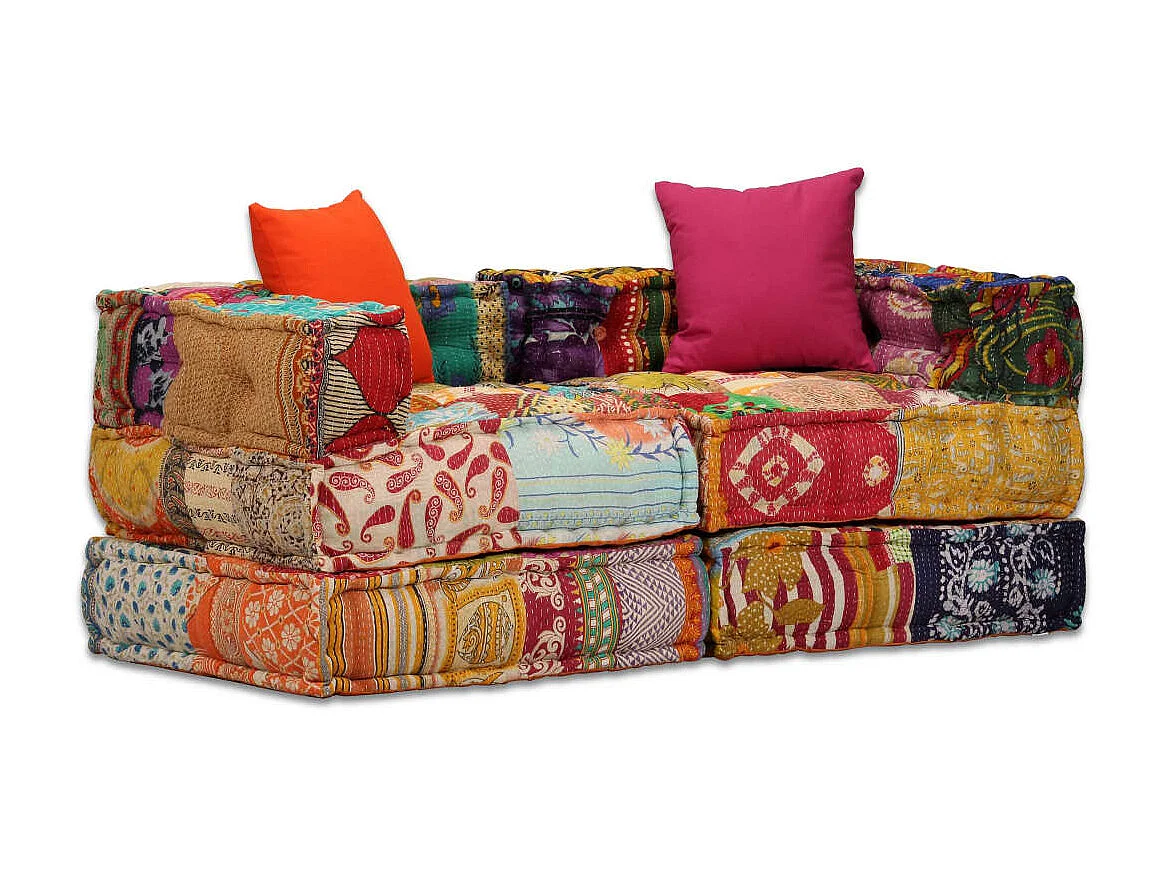 Pouf modulaire à 2 places Patchwork Tissu BE93812