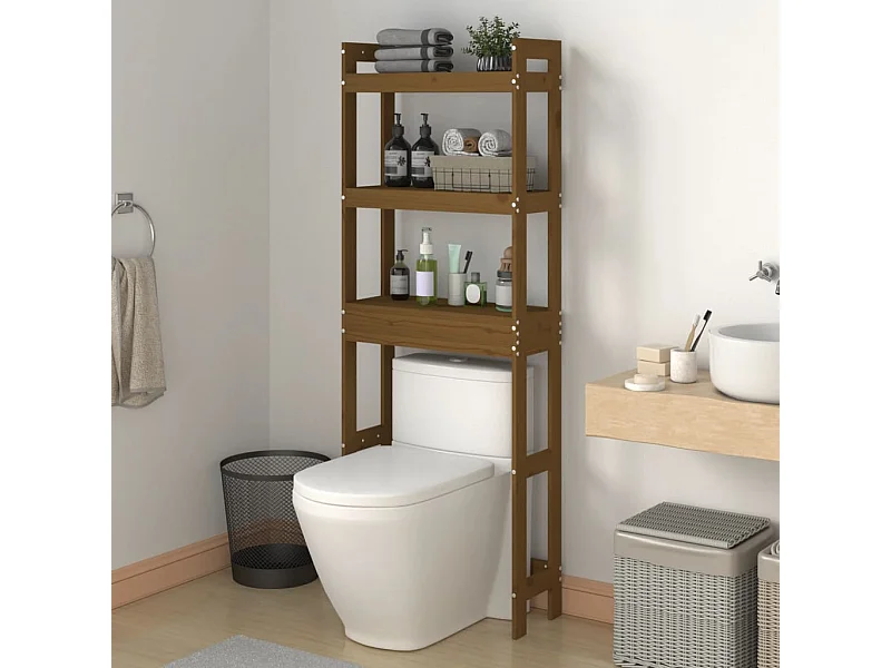 Estante de baño madera maciza de pino marrón miel 63x26x171 cm ES334611