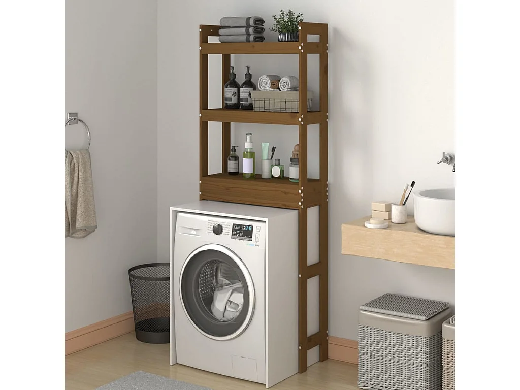 Estante de baño madera maciza de pino marrón miel 63x26x171 cm ES334611