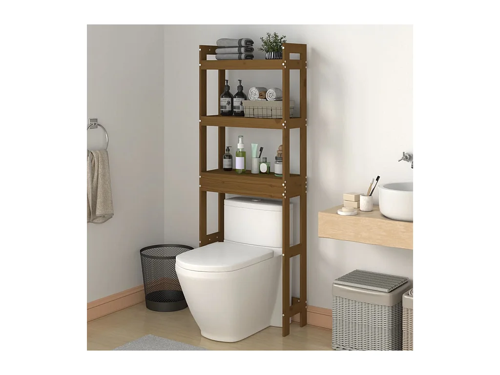 Étagère de toilette Marron miel 63x26x171 cm Bois de pin massif OFR51856 BonneVie Meuble