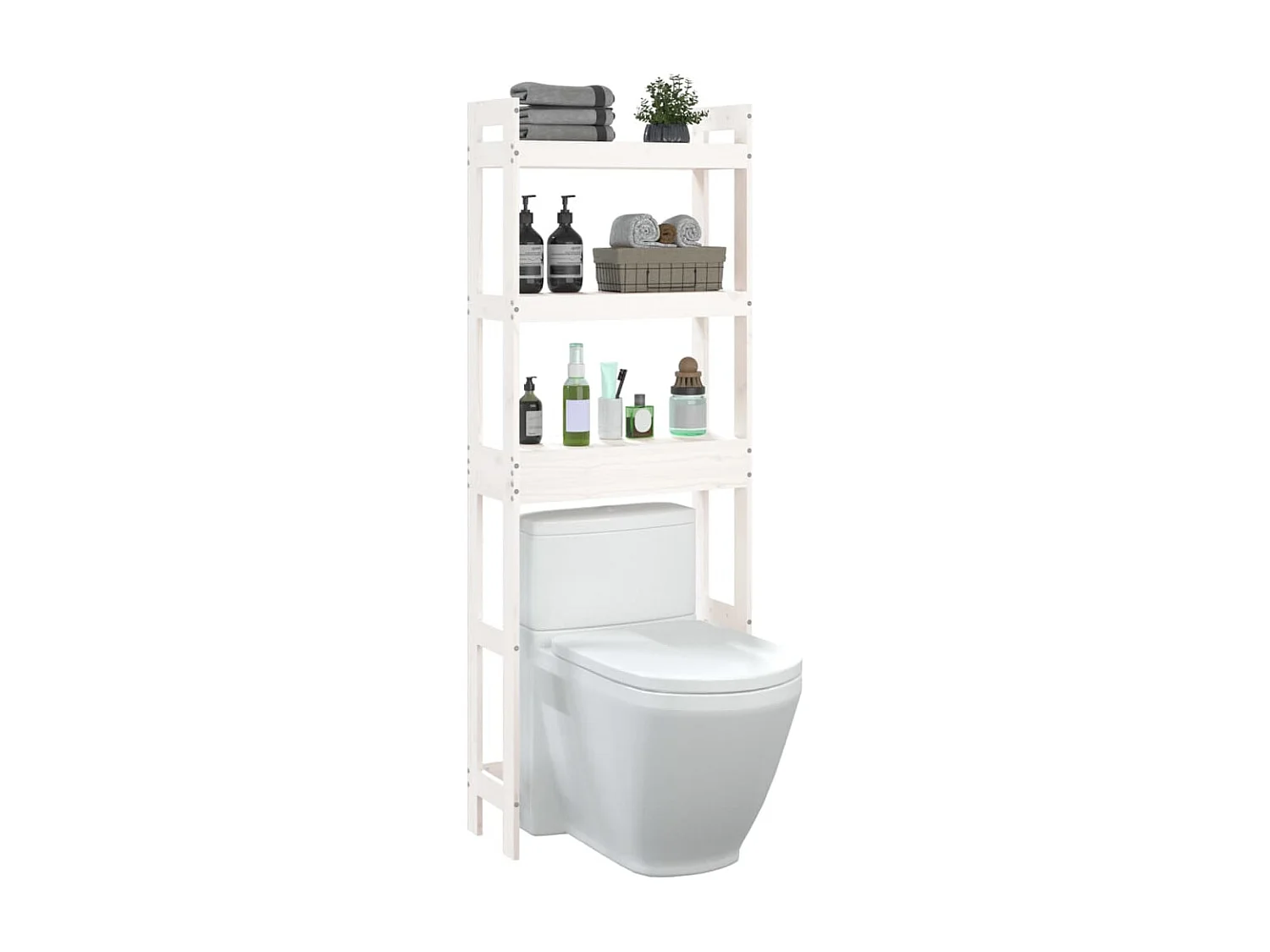 Estante de baño madera maciza de pino blanco 63x26x171 cm ES451835