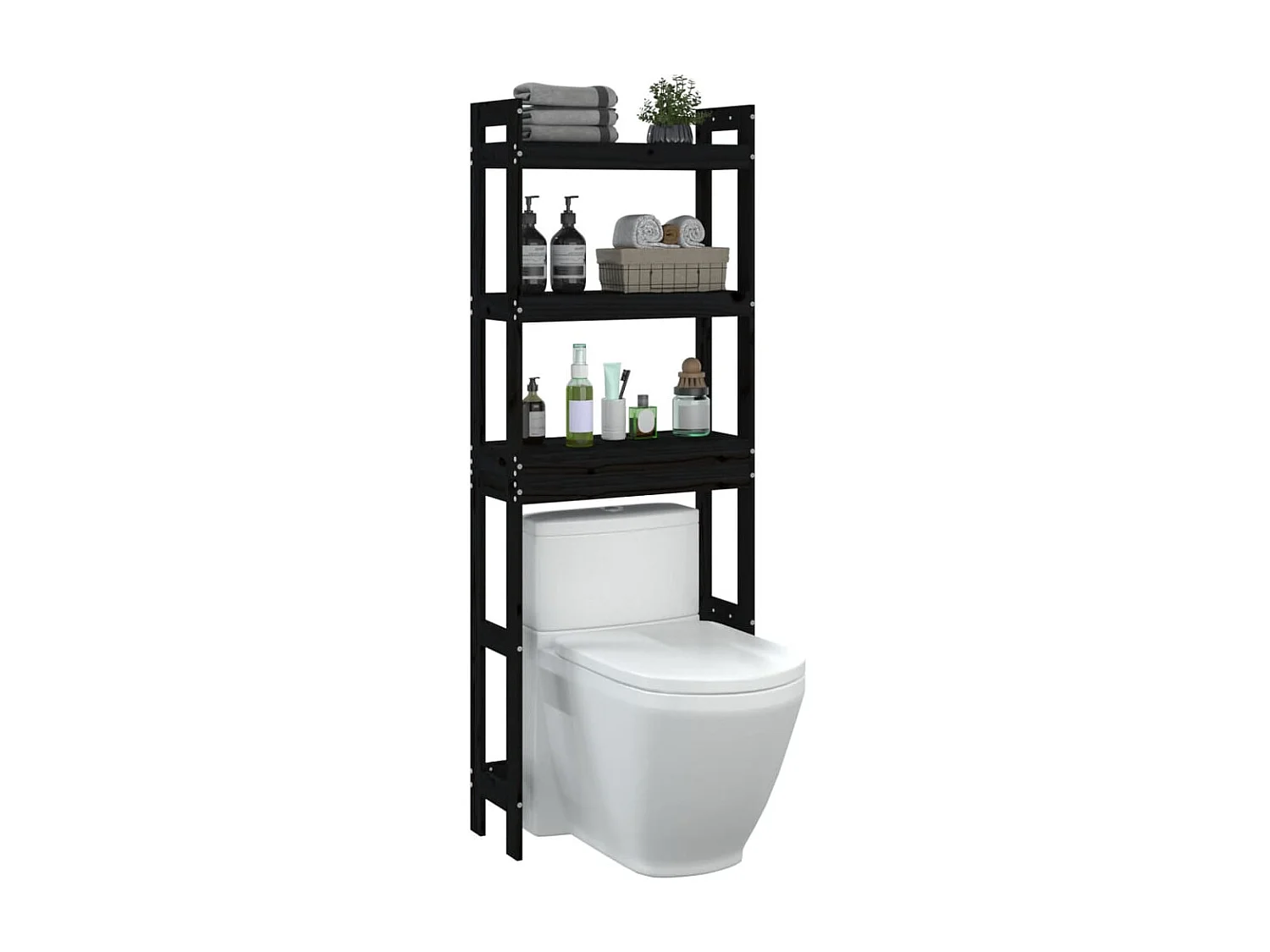Étagère de toilette Noir 63x26x171 cm Bois de pin massif OFR30687 BonneVie Meuble
