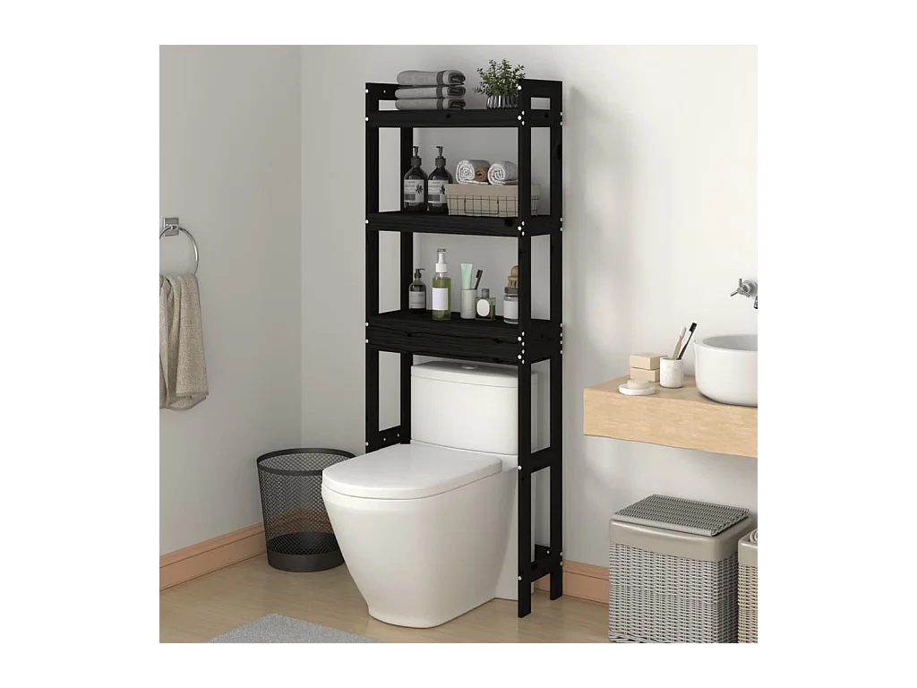 Étagère de toilette Noir 63x26x171 cm Bois de pin massif OFR30687 BonneVie Meuble