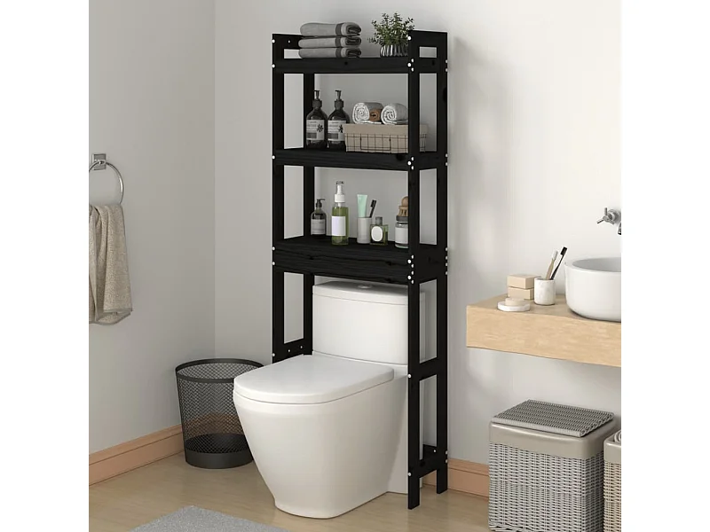 Estante de baño madera maciza de pino negro 63x26x171 cm ES829943