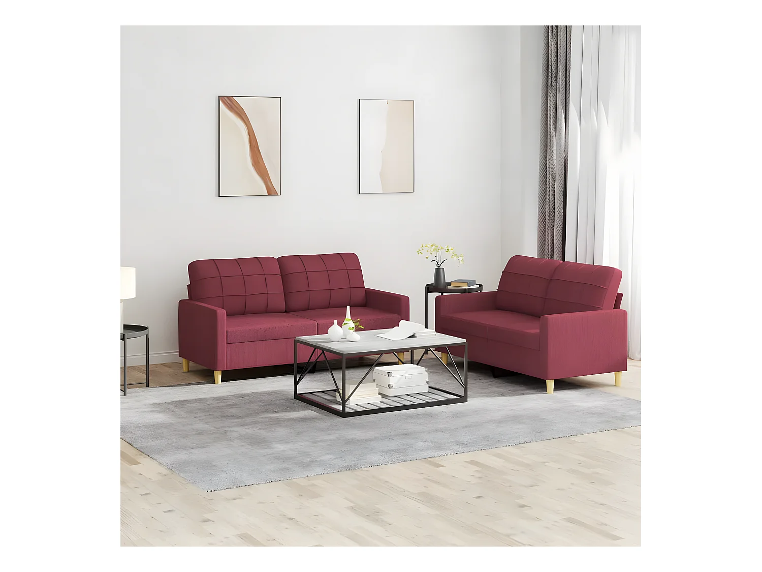 2-tlg. Sofagarnitur,Couchgarnitur mit Kissen Weinrot Stoff -gkd374770