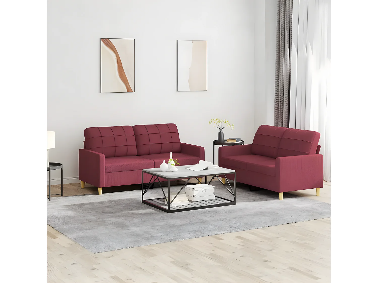 2-tlg. Sofagarnitur,Couchgarnitur mit Kissen Weinrot Stoff -gkd374770