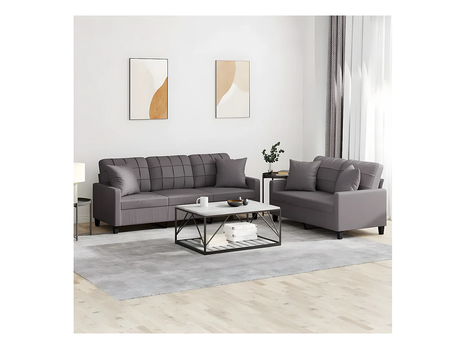 Ensemble de canapés 2 pcs avec coussins gris similicuir OLA1679