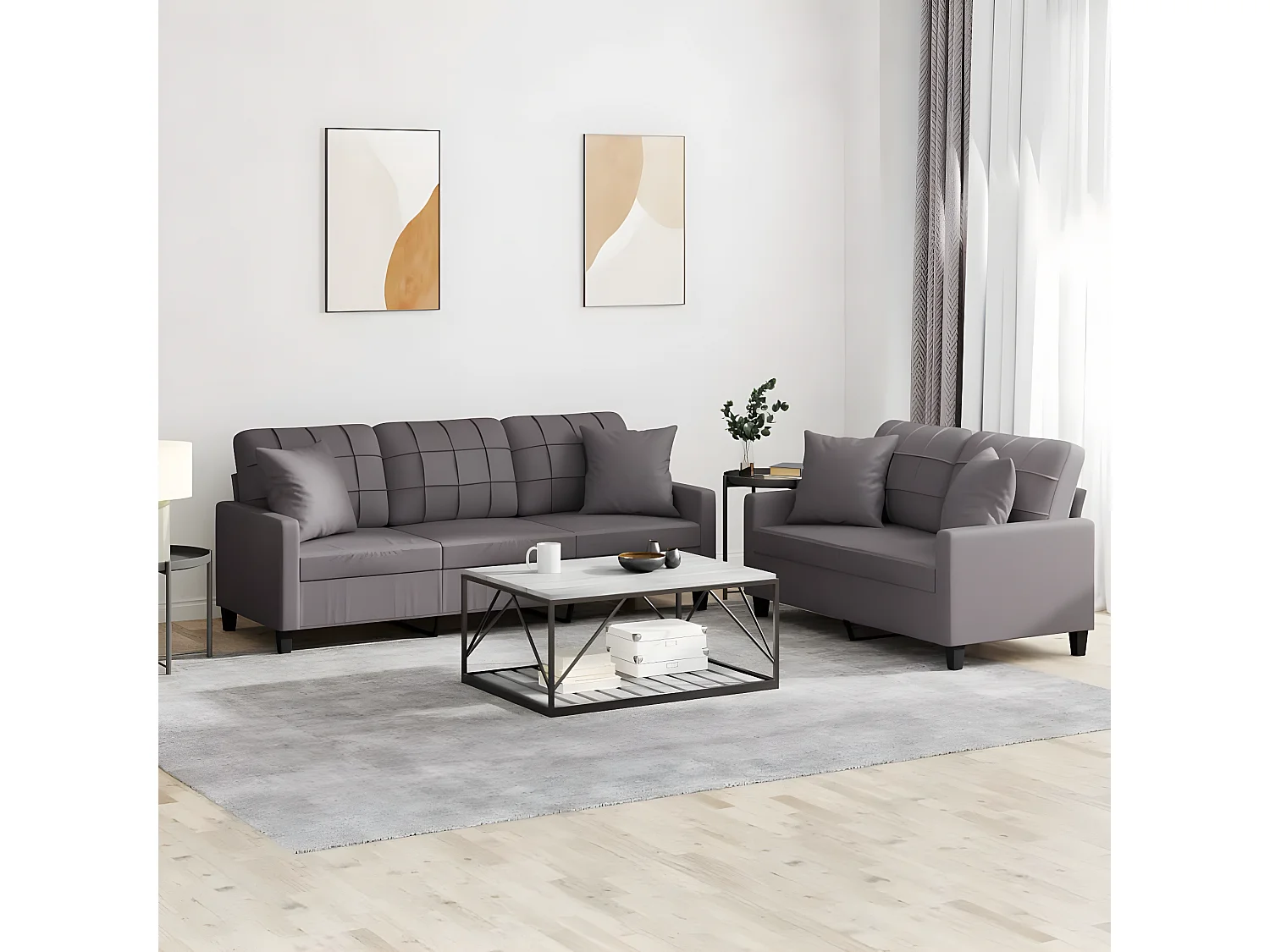 Ensemble de canapés 2 pcs avec coussins gris similicuir OLA1679