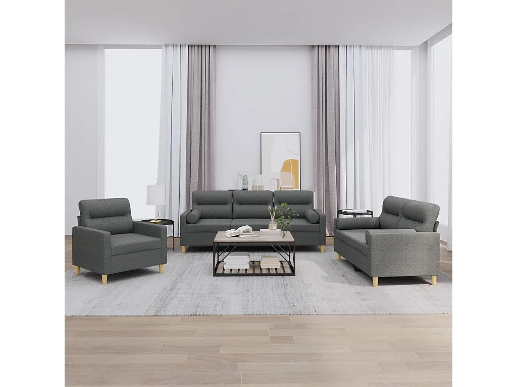 Ensemble de canapés 3 pcs coussins gris foncé tissu OLA5638