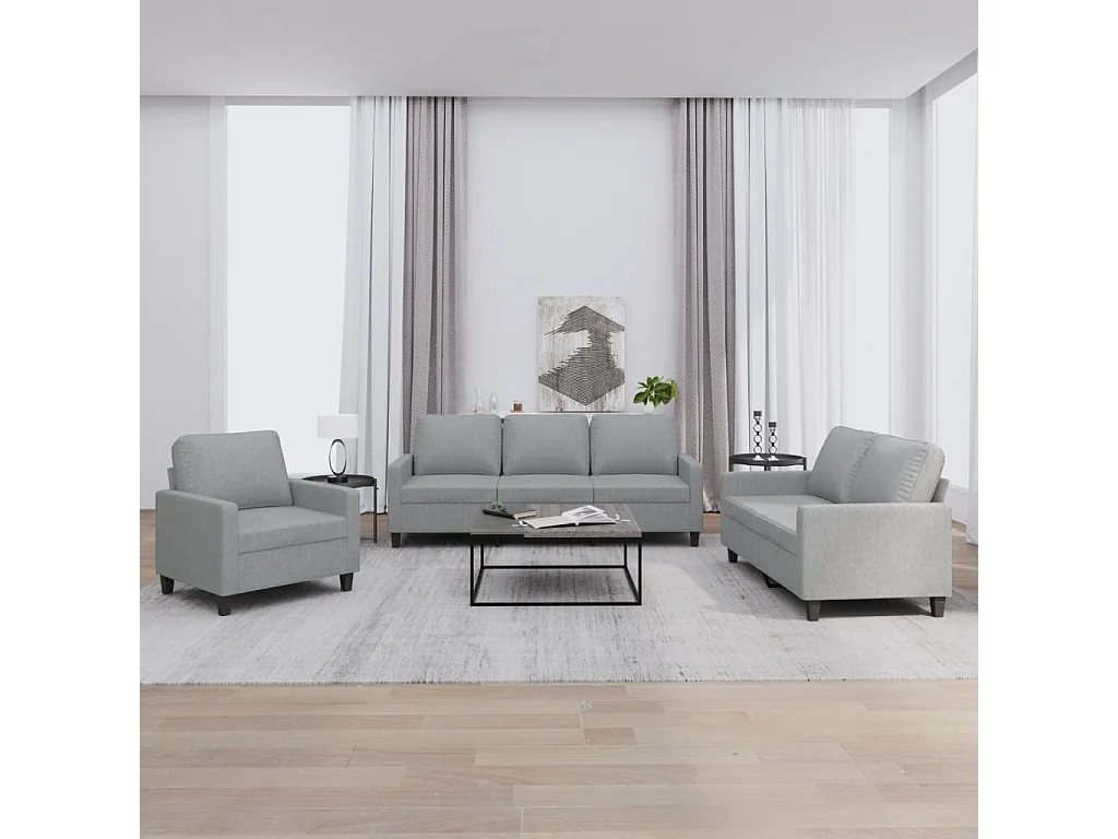 Ensemble de canapés 3 pcs avec coussins Gris clair Tissu LODW39269