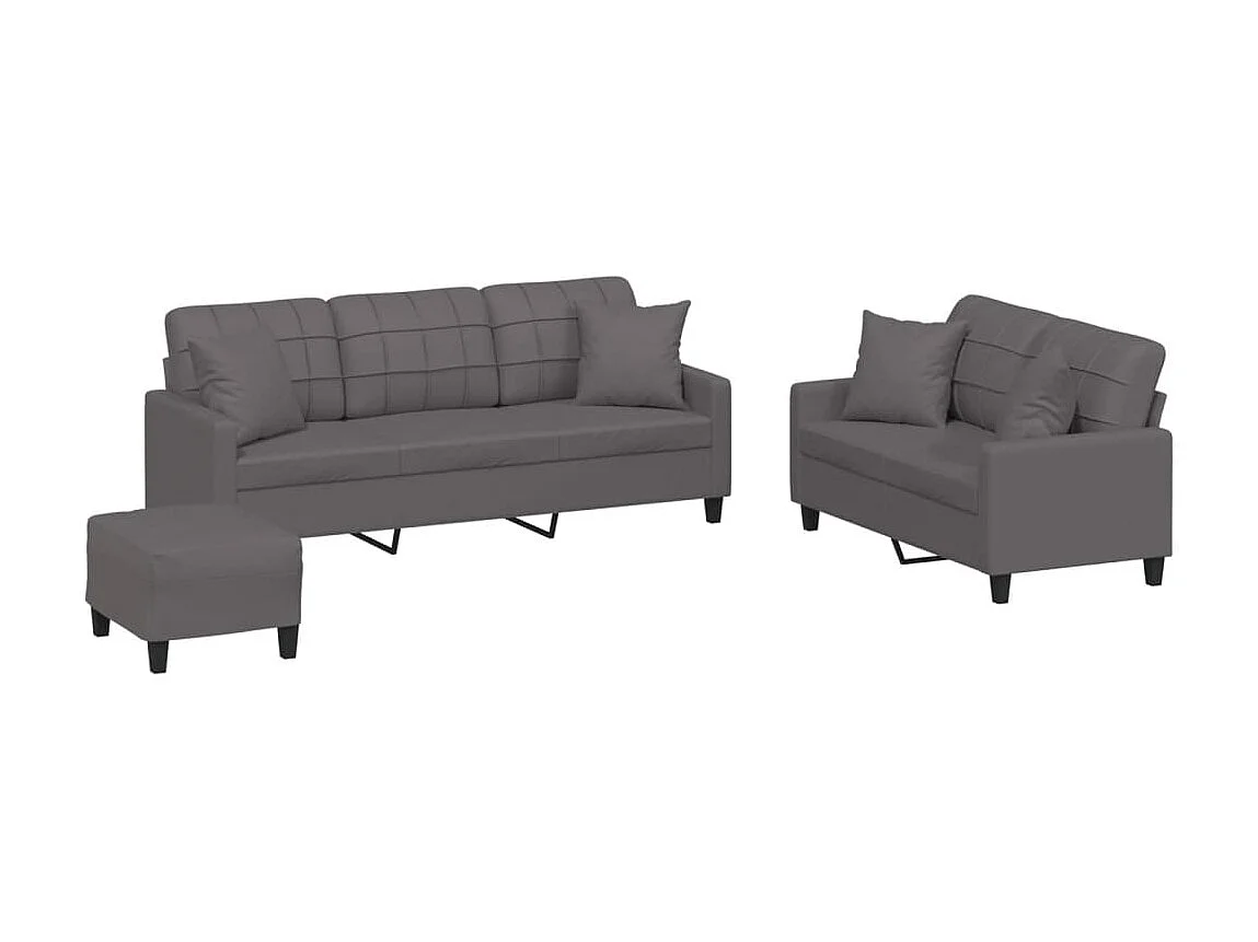 3-delige Loungeset met kussens kunstleer grijs NL307774