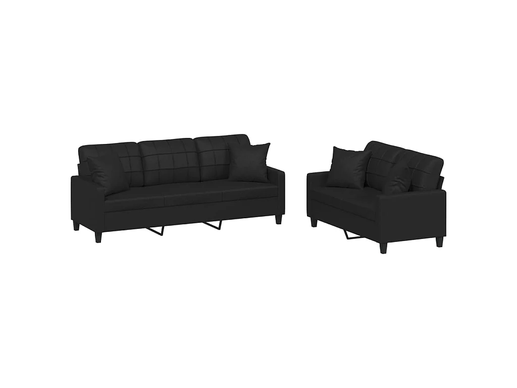 Ensemble de canapés 2 pcs avec coussins noir similicuir OLA6672