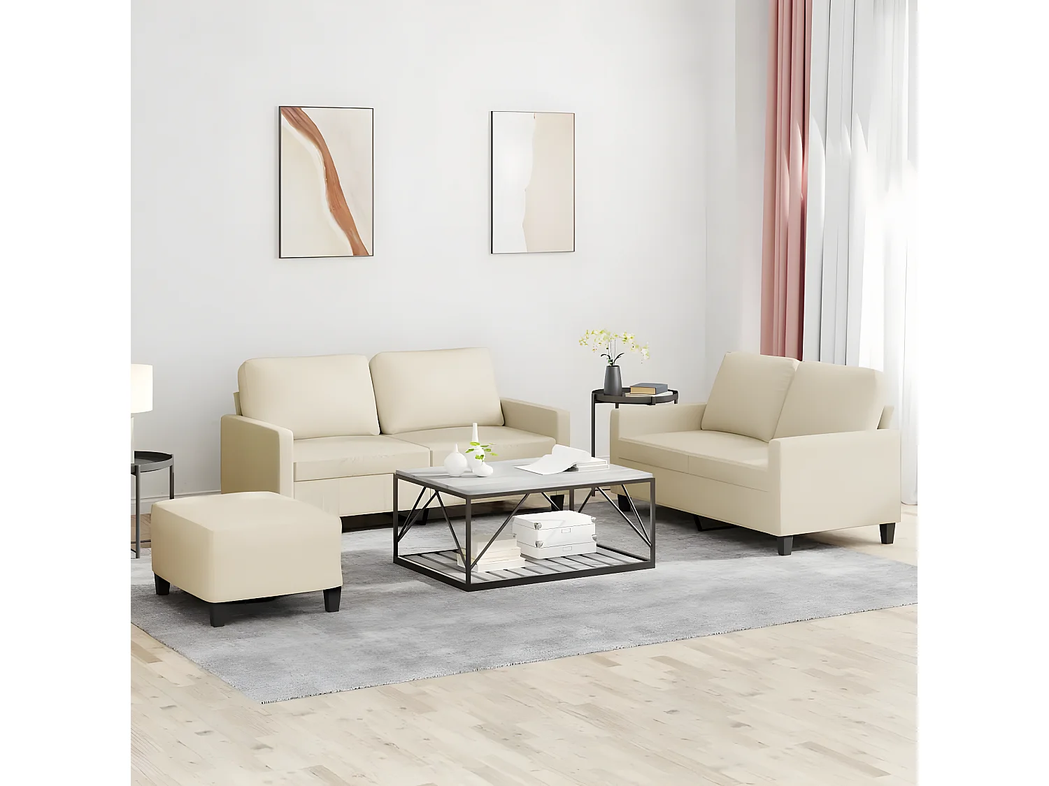 Ensemble de canapés 3 pcs avec coussins Crème Similicuir OLA6074