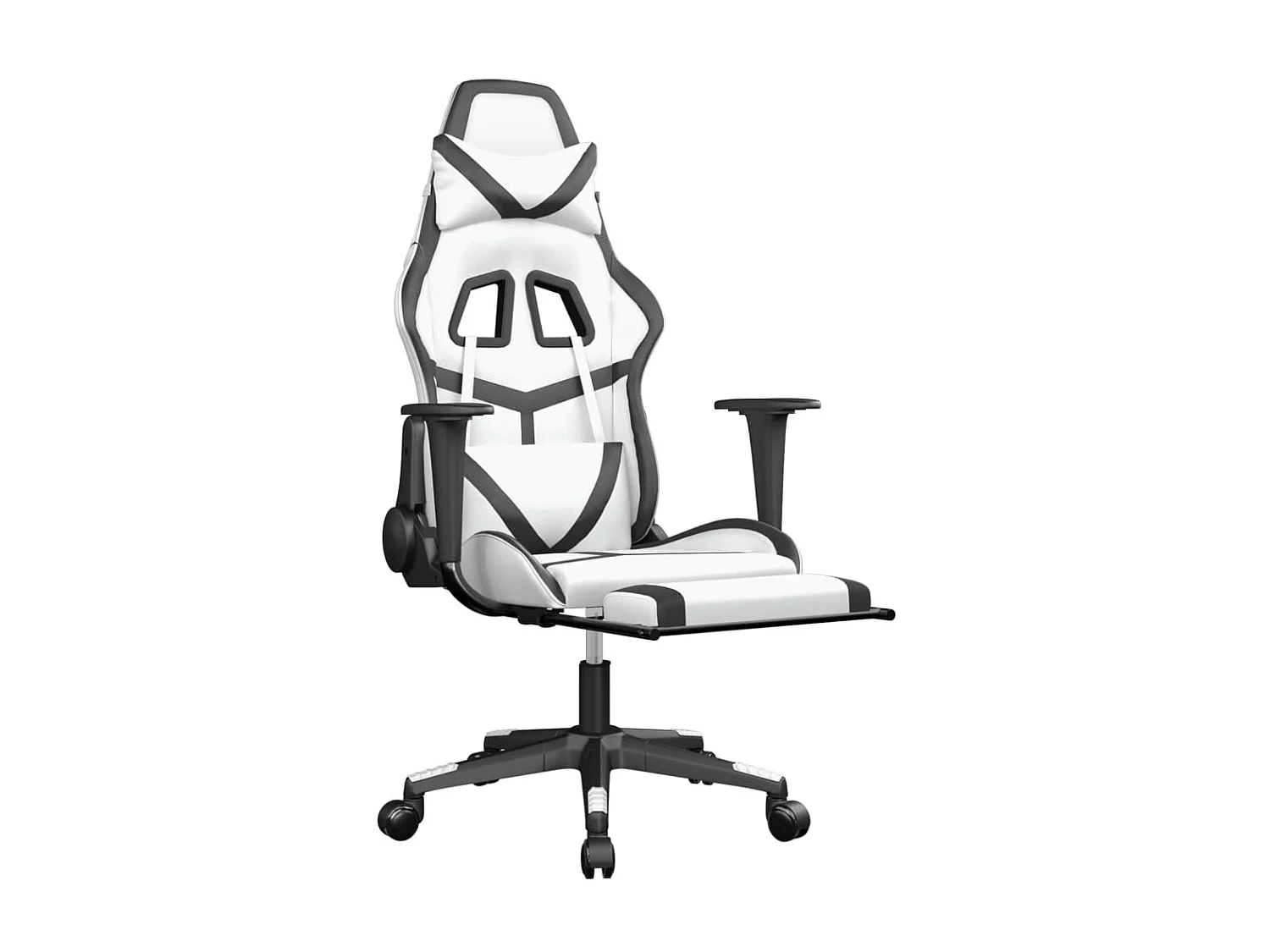 Chaise gaming avec repose-pied Blanc&Noir Similicuir SEF83103