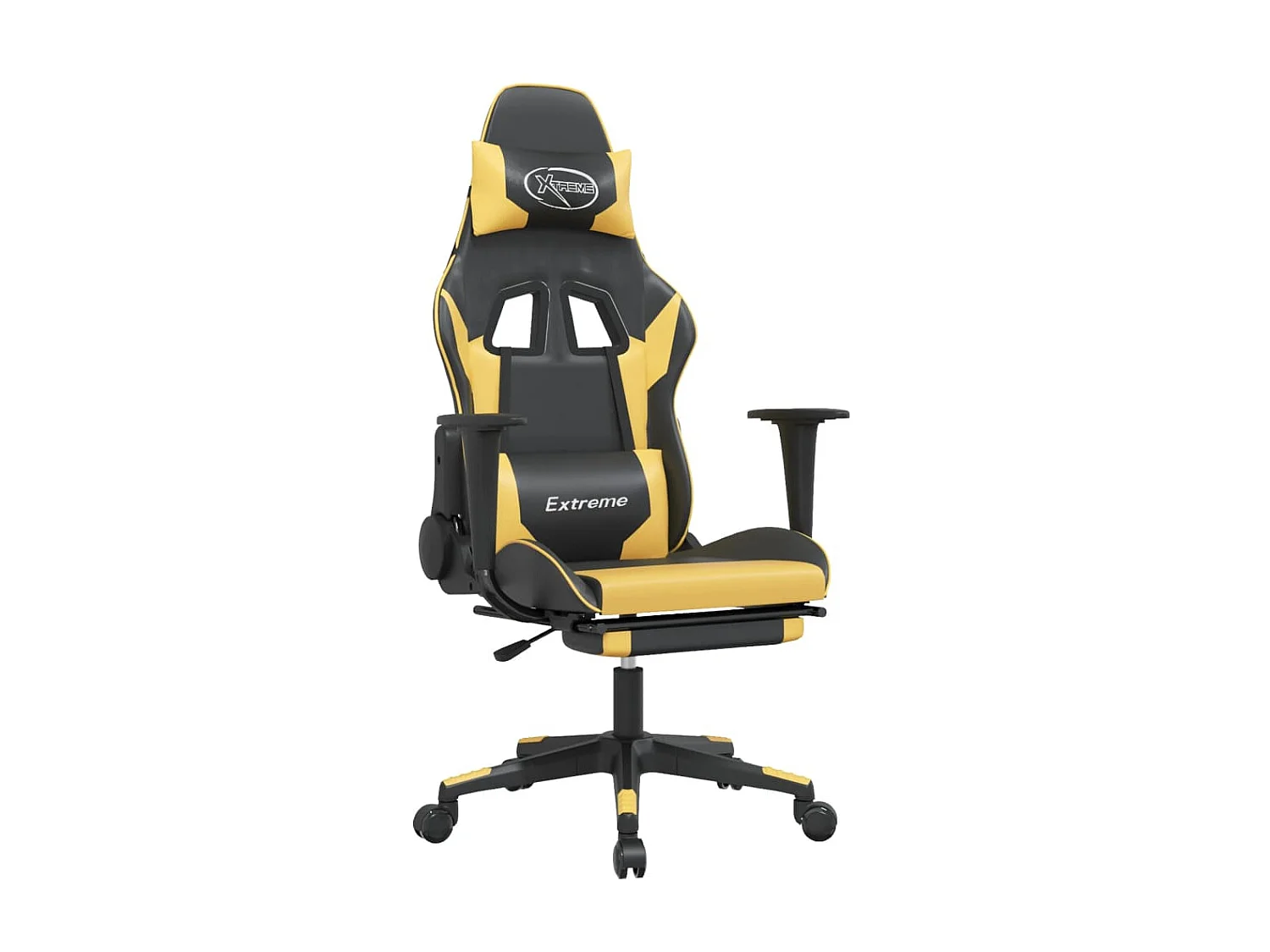 Cadeira gaming massagens c/ apoio pés couro artif. Ouro/Preto PT131224