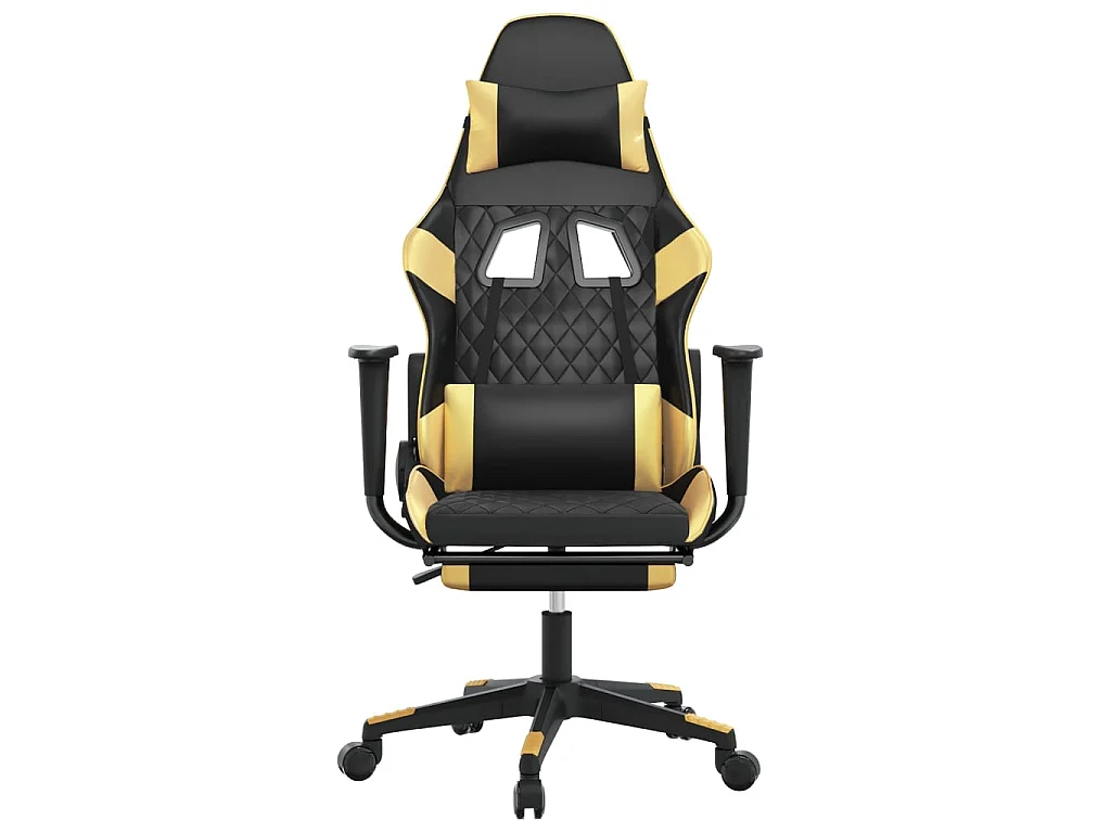 Chaise gaming avec repose-pied Noir&Doré Similicuir SEF25653